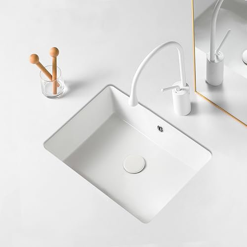 AMASHEN 43,2 cm Unterbauwaschbecken, weiße Keramik, rechteckig, Waschtischspüle mit Überlauf, modernes Unterbauwaschbecken für Badezimmer-Waschtisch, UB-06