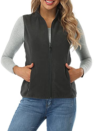 fuinloth Fleece Weste für Damen, Leicht Ärmellose Standkragen mit Reißverschlusstaschen