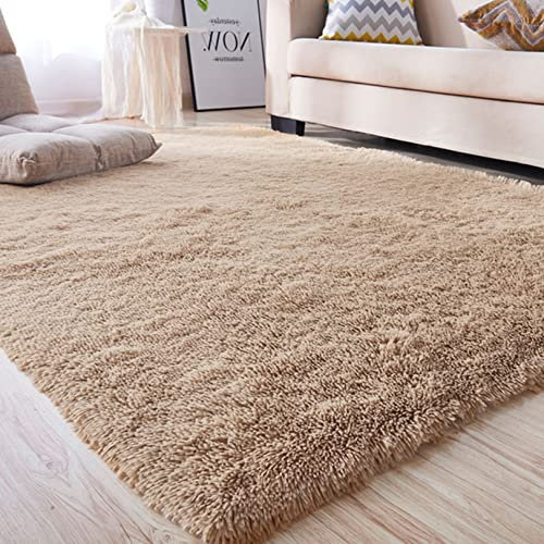 CHBIN Hochflor 140x220cm Hochflor Teppich Nachahmung Wolle Teppich Fellteppich rutschfeste Unterseite Weiche für Bettvorleger Sofa Matte Oder Schlafzimmmer Deko Usw, Hellbraun
