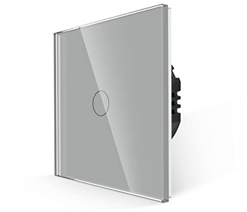 JIMEIDA Touch Lichtschalter in Grau, Einbauschalter mit Glas Panel und Status-LED, Kein Neutralleiter Erforderlich, 1-Fach 1-Poliger Wandschalter, AC 240 V, 500 W/Fach