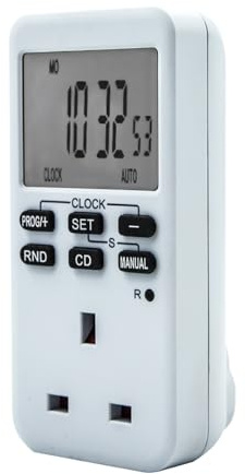 Uni-Com Easy Read Electronic Plug-in Timer, Large LCD Display, Energy Saving, Home Security, 24 Hours/Weekly Programs & Countdown Feature for Automatically Operating Lamps & Home Appliances