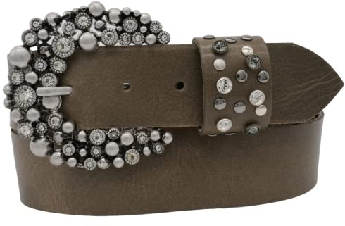 AnnaMatoni Damen Gürtel Ledergürtel Hochwertige Strassstein Schließe 4cm Breit echt Leder Made in Germany Damen Ledergürtel Gürtel Damen