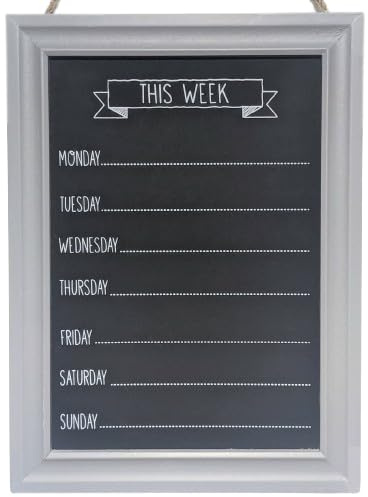 Chalk Board Rectangle Week Days Menu, Meal, Memo, Weekly Planner Events Notes Kitchen Organiser Plaque (Grey)