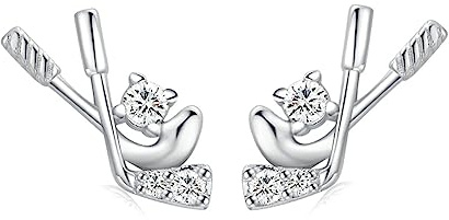 Ohrringe Damen 925 Silber, Ohrstecker Ohrringe Damen Silber Hockeyschläger mit Zirkonia Ohrringe