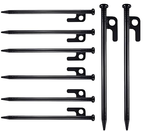 Quixotical 8 Stück Zelt Heringe Stahl Erdnägel, 30 cm Stabil Camping Zeltheringe, Hochfeste Heringe mit Haken und Loch, Ideal für Camping, Reisen und Outdoor-Aktivitäten