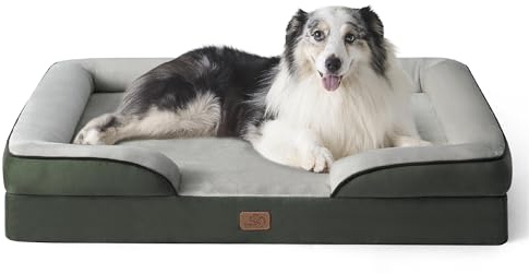 BEDSURE orthopädisches Hundebett ergonomisches Hundesofa, 106x80cm | Hundekorb grosse Hunde mit eierförmiger Kistenschaum, wasserdichtem & waschbarem Bezug, rutschfester Unterseite, tannengrün