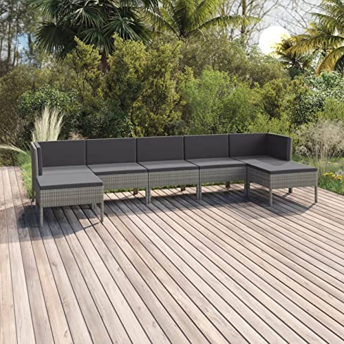 Homgoday 7-TLG. Gartenlounge Set mit Auflagen Sitzgruppe Gartenmöbel Set Gartensofa Gartenlounge Sitzgarnitur Gartengarnitur Loungemöbel Balkonmöbel Poly Rattan Grau