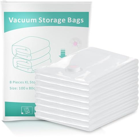 Sacchetti Sottovuoto Vestiti, 7 Pezzi Tipo Spesso Sacchetti Sottovuoto, 100cm × 80cmSacchetti Compressione Sottovuoto, Riutilizzabili per Piumoni, Trasparente, Lenzuola,Piumoni Cuscini