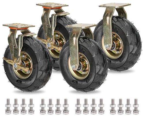 200mm 250mm Schwerlastrollen 4 Stück Industrie Transportrollen, 360°Drehbar Lenkrollen Mit Bremse, Keine Spuren & Leise Luftreifen Gummirolle, Tragfähigkeit 200KG Pro Rolle Ersatzrollen (Color : Fixe