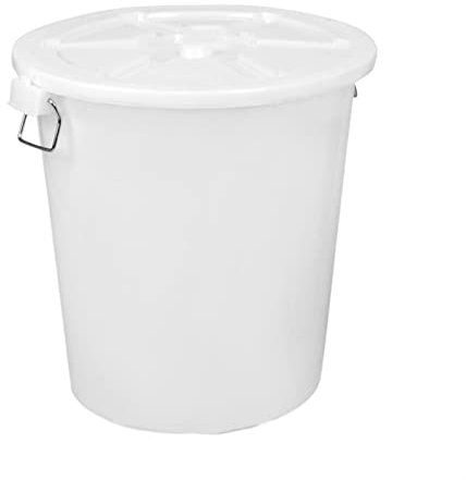 Poubelle extérieure Poubelle extérieure de 17,1/26,4 gallons, poubelle ronde de grande capacité avec couvercle et poignée, blanc/bleu, conteneur à déchets for centre commercial de garage domestique, e