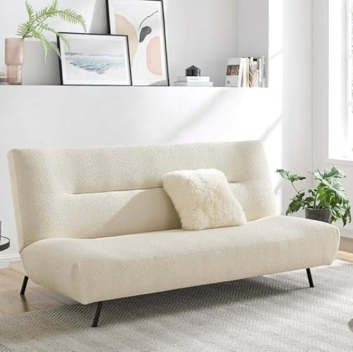 Bravich Cirrus 3 Seater Sofa Bed. Boucle Fabric Click Clack Sofa Bed, Folding Cream Sofa To Double Bed. Space Saving Furniture For Living Room, Bedroom Furniture & Guest Room - 185 x 86 x 88cm (Cream)