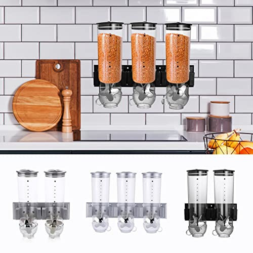 Cereal Dispenser Wall Mount, Cereal Storage Container for Pantry Snack Dispenser with 3 Cup, Candy Dispenser Wall Mounted, 2 Triple Dry-Food Dispenser for Snacks Rice Cereal Flour and Sugar