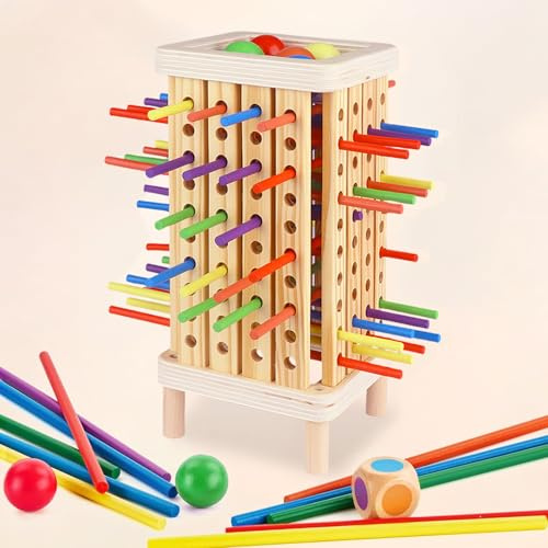 Yexati Montessori Toys Wooden Board Game, 42 Colorful Wooden Sticks & Dice Game for Math & Fine Motor Skills, Educational Learning, Kids Games，Family & Travel Game