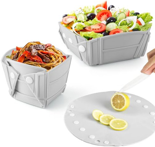 RoseFlower Collapsible Bowl, Portable Reusable Customizable Shapes Silicone Collapsible Bowls for Camping, Foldable into a Bowl, Plate, or Cup, Camping Essentials for Camping, RVs (Grey)