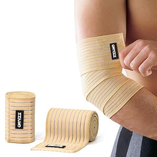 ONTYZZ Vendaje de Codo Soporte 1 Par Alta Elasticidad Vendaje de Muñeca Soporte de Mano para Deporte Gimnasio Corriente Sentarse en Cuclillas Entrenamiento Tobillera Vendaje de Tobillo Beige/90cm