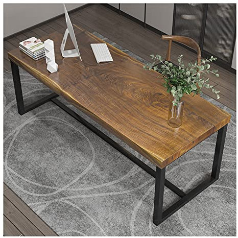 Computertisch Home Massivholz-Büroschreibtisch Computertisch, Massivholz-Schmiedeeisenrahmen, multifunktionaler Schreibtisch, Besprechungstisch, Esstisch, 9 Größen (einfarbig 120 x 60 x 75 cm)