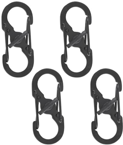 4 Pcs S Carabiner Clips – Mini Stainless Steel Dual-Spring Keychain Hooks with Secure Lock, Multi-Purpose for Home, Hiking, Camping, Fishing, and Travel