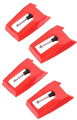 SHOWERORO Puntine Per Giradischi 4 Pezzi, Ago Stilo Per Fonografo e Grammofono, Ricambio Portatile in Rubino Rosso, Accessorio Per Giradischi a Tensione, Qualità Sonora Duratura Per Ascolto Vinile