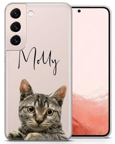TULLUN Personalisierte Handyhülle mit Namen Initialen Text Schönen & Lustigen Foto deiner Katzen Hunde Haustiere – Individuelle Transparente TPU Silikonhülle für Samsung Galaxy S21 5G