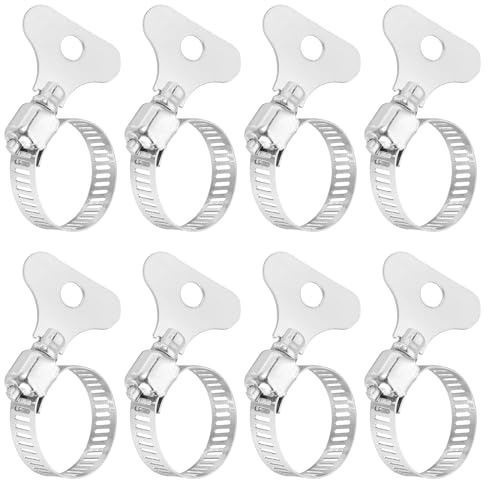 sourcing map 8Pcs Stainless Steel Hose Clamps Worm Gear Hose Clamp, 16-25mm(5/8 to 1) Adjustable Thumb Screw Key Type Clamps Fuel Line Clamps 8mm Bandwidth for Plumbing, Automotive