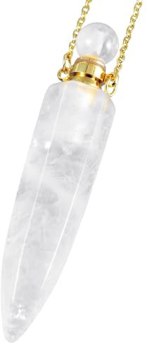 KYEYGWO Perfume Bottle Empty Vial Necklace Natural Crystal Aromatherapy Essential Oil Diffuser Pendant Necklaces Jewellery for Women Men, Clear Quartz