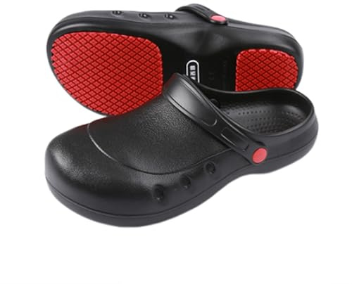 Mens Non Slip Kitchen Shoes, Men Steel Toe Cap Non Slip Lightweight Shock Absorbing Safety Work Chef Shoes, Indoor and Outdoor Chef Clogs, for Chefs, Garden Shoes Indoor Outdoor(10 UK) Black