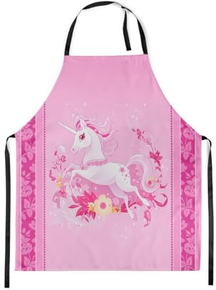 Loussiesd Einhorn Schürze Frauen Erwachsene Wasserdicht Küchenschürze Cartoon Tier Niedlich Kochschürze Prinzessin Traum Malschürze rosa Kawaii Gartenschürze Verstellbarem Nackenband