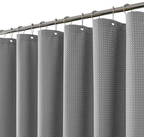 FY&XZH Robuster Duschvorhang aus Waffelpiqué mit Edelstahlhaken – Dickes Stoffgewebe für Bad, Hotel, Spa & Salon – 183 x 183cm (Grau)