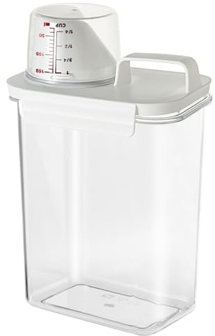 JSMTKJ Dispensador de Detergente Hermético 1800ml, Caja de Almacenamiento Antifugas con Taza Medidora Integrada Contenedor Multiusos para Lavadora, Detergente Líquido, Jabón en Polvo y Alimentos