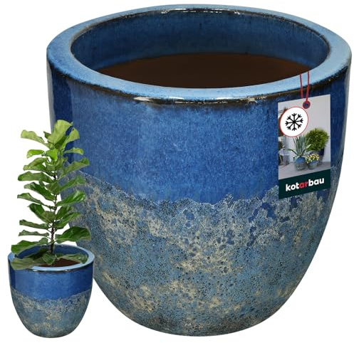 KOTARBAU® Blomkruka höjd 26 cm ⌀ 30 cm blomkruka mörkblå keramisk planteringskruka frostsäker överkrukor för utomhusbruk blomkruka utomhus och inomhus, planteringskruka inomhus utomhus