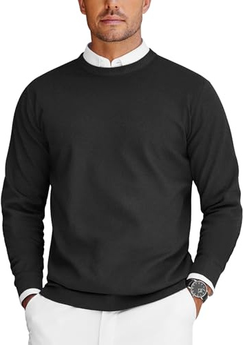 COOFANDY Maglioni per Uomo Pullover a Maglia Maglione da Lavoro Felpa Uomo Firmata Maglioncino a Maniche Lunghe Pullover Girocollo Top Casual Nero L