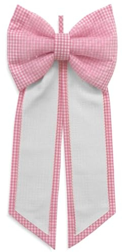 Fiocco Nascita da ricamare a punto croce, Coccarda Nascita da ricamare a punto croce, Banda in tela Aida, fantasia quadretto e fiocco in tulle a pois (05 Rosa)