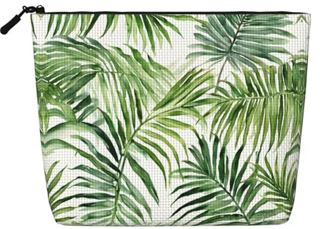 JEKYDOSD Tropical Palm Banana Leaves Print Fake Hemp Makeup Bag Waterproof Imitation Hemp Bag For Daily Life, Travel, And More