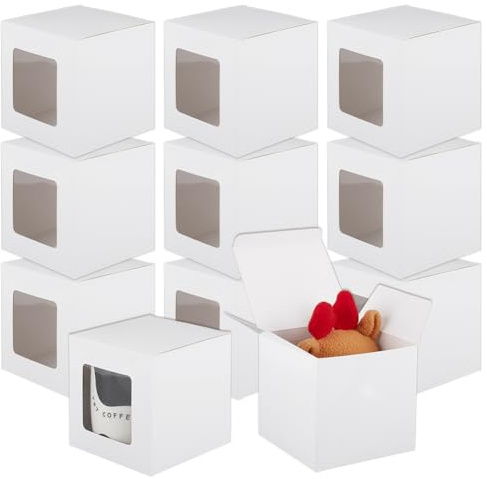 BENECREAT 15 Stück Quadratische Geschenkboxen Mit Klarem Fenster 11x11x11cm Weiße Geschenkboxen Aus Papier Kleine Verpackungsboxen Für Jubiläen Geburtstage Hochzeiten