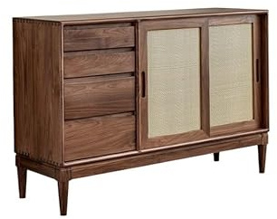 NEBE Buffet Salle a Manger Meuble de Rangement de Cuisine Moderne en Noyer 120 x 40 x 80 cm, Table de Rangement d'entrée, Meuble de Rangement en rotin Massif avec Portes coulissantes Meuble Cuisine