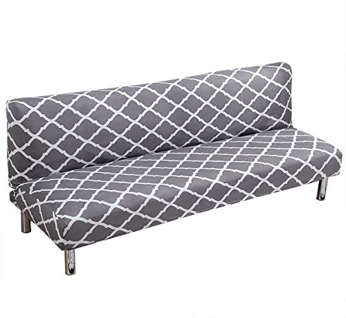 Armloser Sofabezug, Spandex-Stretch-Druck, Futon-Schonbezug, rutschfester, faltbarer Sofabezug ohne Armlehnen, Sitz- und Couchschutz, passend for 2-3-Sitzer-Klappsofas ohne Armlehnen, 180–210 cm(Gray)