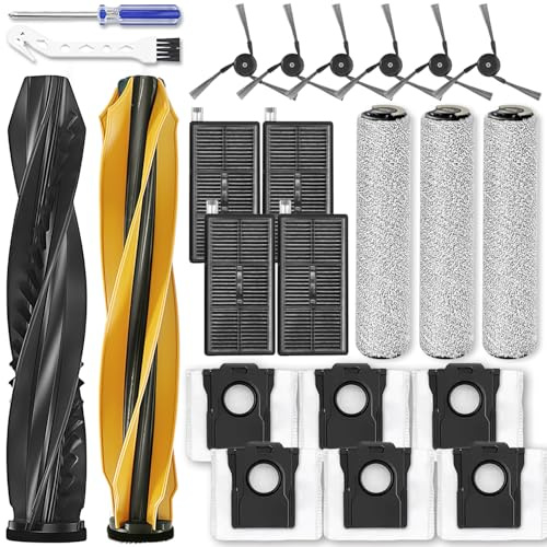 Aqua10 Ultra Ersatz-Zubehör-Set, kompatibel mit Dreame Aqua10 Ultra Roller Roboter-Staubsauger-Teile, 1 Hauptbürste, 3 Rollen-Wischtuch, 4 HEPA-Filter, 6 Seitenbürsten, 6 Staubbeutel