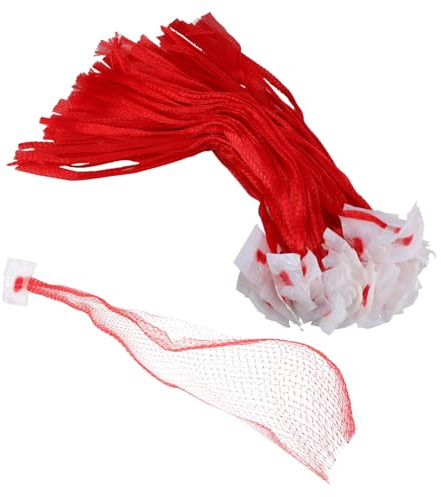 LALADEFIEE 100Pcs Reusable Mesh Produce Bags Breathable Fruit Vegetable Storage with White Label Red Net Bags for Grocery Shopping and Onion Storage
