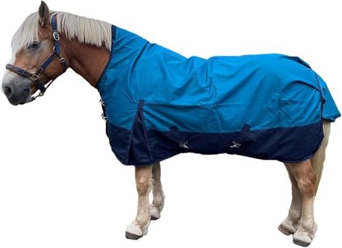 Brama-West Regendecke Pferd Zara - Turnout 1200D - Weidedecke mit Highneck - Wasserdicht (Blau/Navyblau, 145)