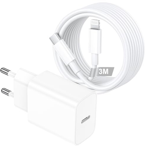 20W iPhone Schnellladegerät mit iPhone Lightning Ladekabel 3m, USB C Ladegerät Netzteil Stecker und MFI-Zertifizierung USB C Lightning Kabel Schnellladekabel für i Phone 14/13/12/11/Pro Max/X/7,iPad