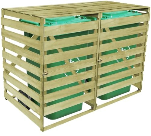 Cache Poubelle Extérieur Double, Abri Rangement de Poubelle Double 240 L Bois imprégné