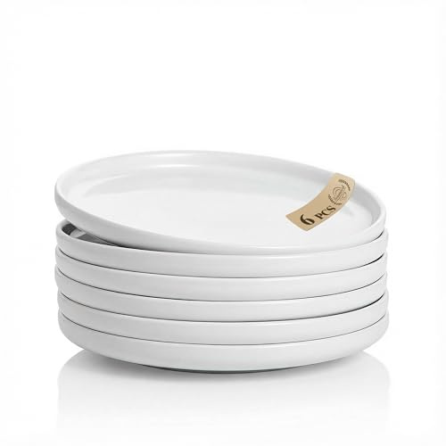 keramwerk Glänzende Vorspeiseteller 15cm, Kleine Mini-Dessertteller Set von 6, Weiße Runde Salatteller, Porzellan-Geschirr für Kuchen, Pasta, Brot, Butter