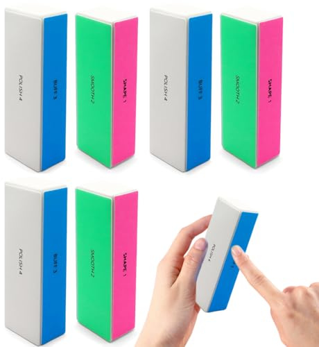 YUVKIN 6 blocs polissoirs pour ongles, lime polissoir 4 faces, élimine les bords, apporte un brillant instantané, polissoir professionnel pour ongles (vert, blanc, bleu, rouge)