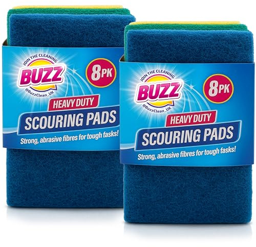 16pk Heavy Duty Scouring Pads - 4 Assorted Colours Non Scratch Scourer for Kitchen Cleaning - Reusable Abrasive Scrubbing, Pan & Pot Scrubber for Cookware, Ovens & Tiles for Everyday Use