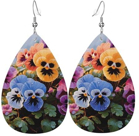 Leather Teardrop Earrings for Women Pansy Flower Lightweight Fashion Jewelry Gifts for Women Women