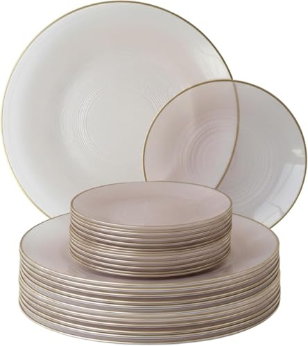 Playlearn Luxia 20Pcs Plastic Plate Set with Decorative Infinity Pink & Gold Rim– Reusable 10 Dinner and 10 Dessert Plates Set - Hard (Infinity Pink & Gold)