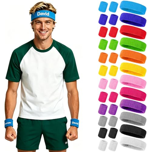 3er-Set Personalisierte Stirnband Sport & Schweissband Handgelenk mit Name Bestickt, Stirnband Herren Sport Schweißband Stirn Schweissband Handgelenk Set, Ideal für Laufen Fitness Tennis Basketball