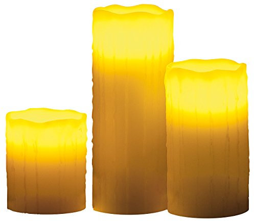 Lunartec LED-Echtwachskerzen mit Candle-LED & Funk-Fernbedienung, 3er-Set