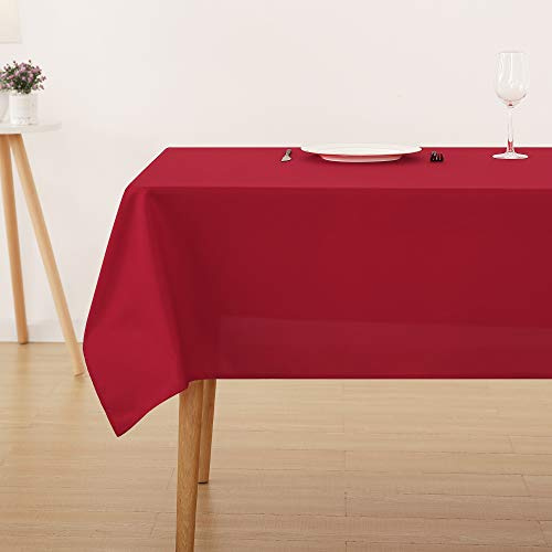Deconovo Tischdecke, schmutzabweisend, weich, wasserdicht, für Hotel, 130 x 220 cm, Weihnachten, Rot