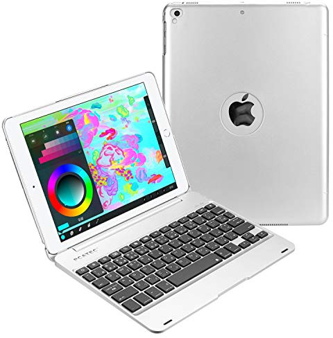 PCATEC Funda para teclado para iPad 9.7 2018/2017, con función atril y función atril para teclado Bluetooth con función de encendido y apagado automático (para iPad 9.7/iPad5, plateado)